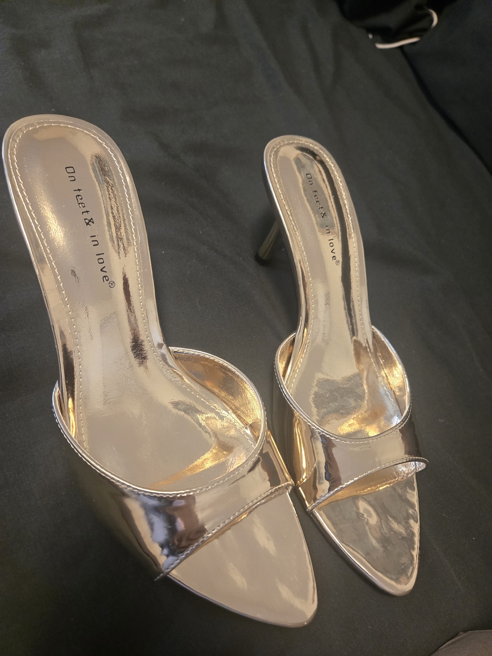 On Ten & In Love Gold Metallic Slide Heels for Women
